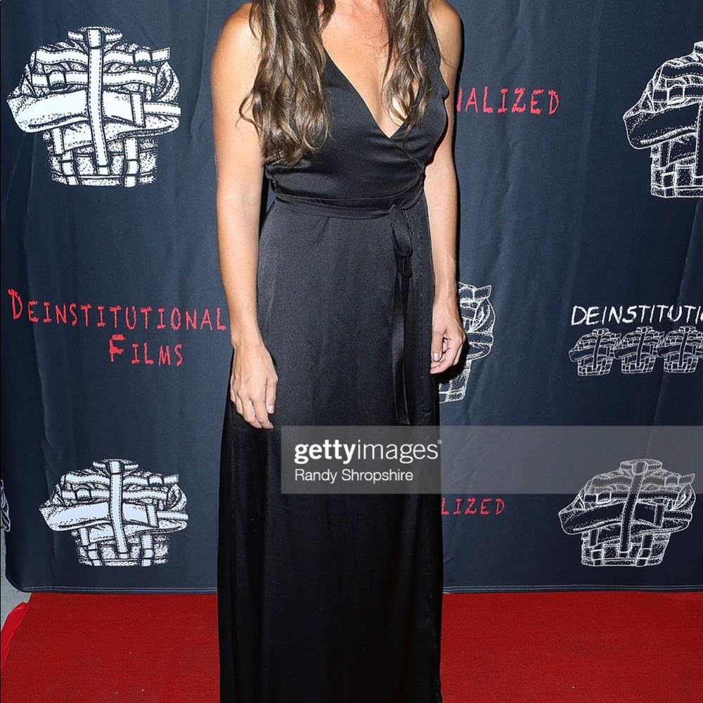 Long black wrap around dress